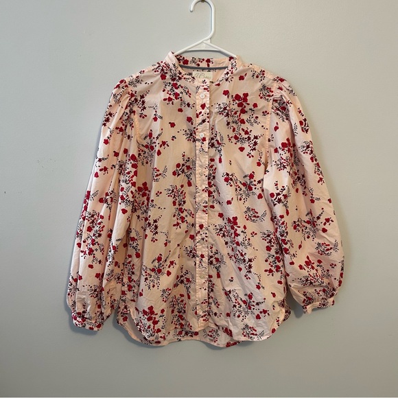 J. Crew Classic-fit collarless puff sleeve shirt in budding floral Pink Size 12 - Picture 2 of 13